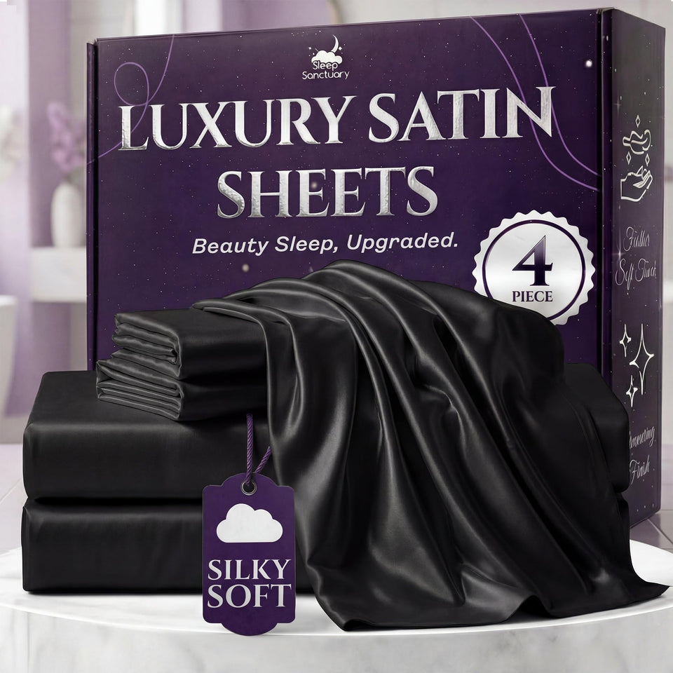 Sleep Sanctuary satin sheets queen flat sheet with silky texture for luxurious, smooth sleep