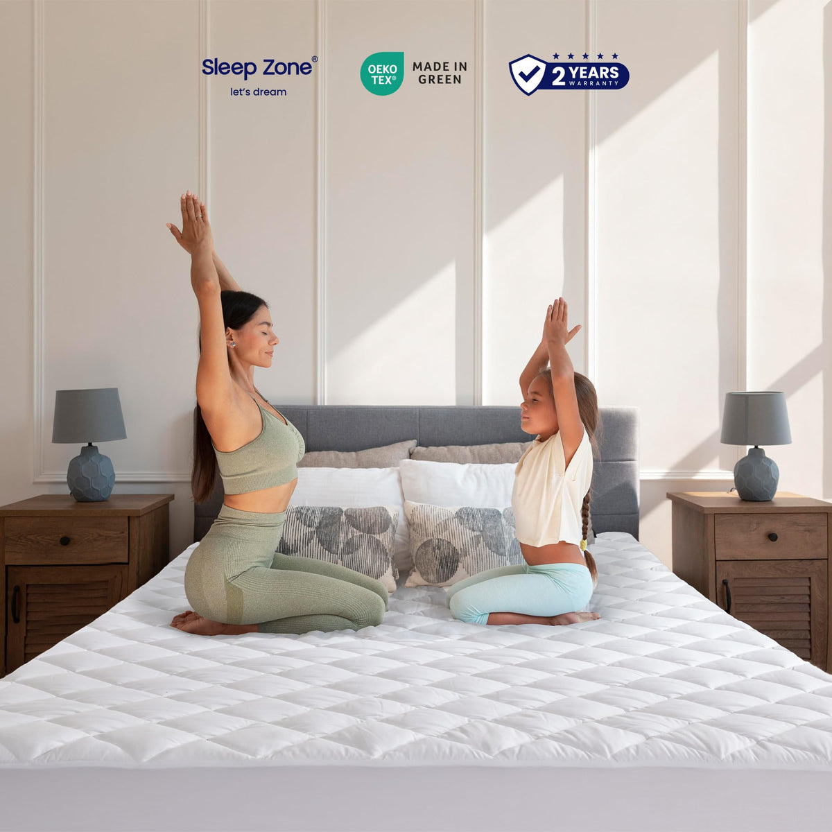 Sleep Zone protector close-up highlighting machine washable fabric for easy care.