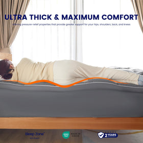 King size grey mattress topper setup in a modern bedroom