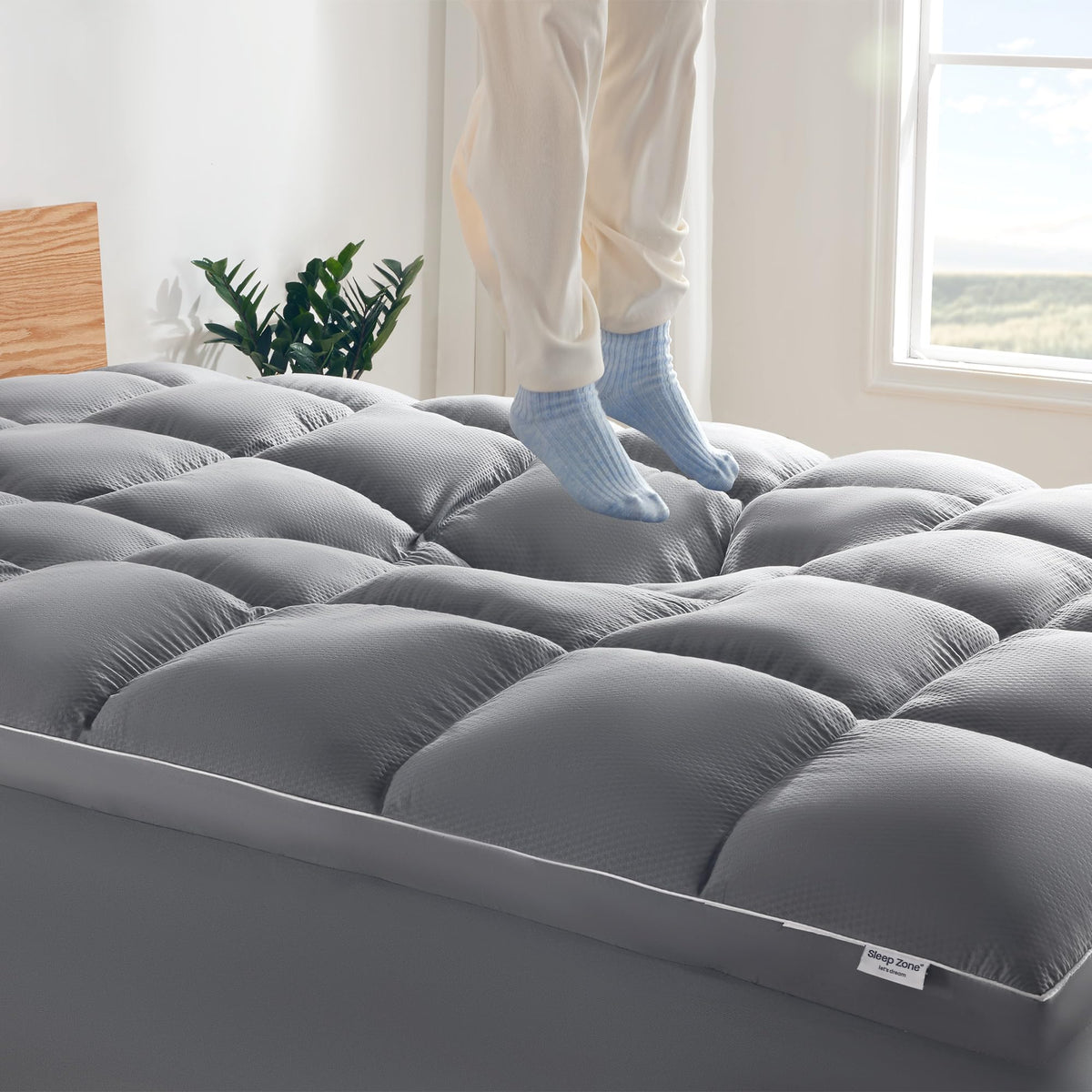 Sleep Zone mattress topper soft-breathable-fabric for cooler, breathable nights with plush comfort.