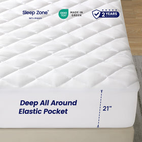 Sleep Zone pillowtop soft cushioning adds gentle, inviting comfort.