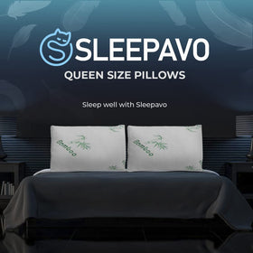 Sleepavo 4-pack bedroom setup featuring versatile pillows for all sleep styles.