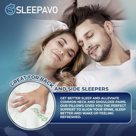 Sleepavo memory foam pillow queen 4-pack back-sleep perspective aligning neck and spine.