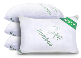 Sleepavo memory foam pillow queen 4-pack closeup with cooling shredded fill for lasting comfort.
