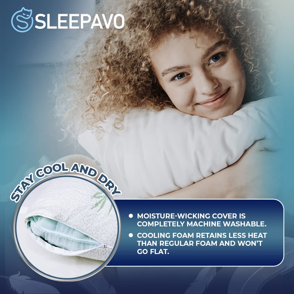 Sleepavo memory foam pillow queen 4-pack side-sleep view showing adaptive support.