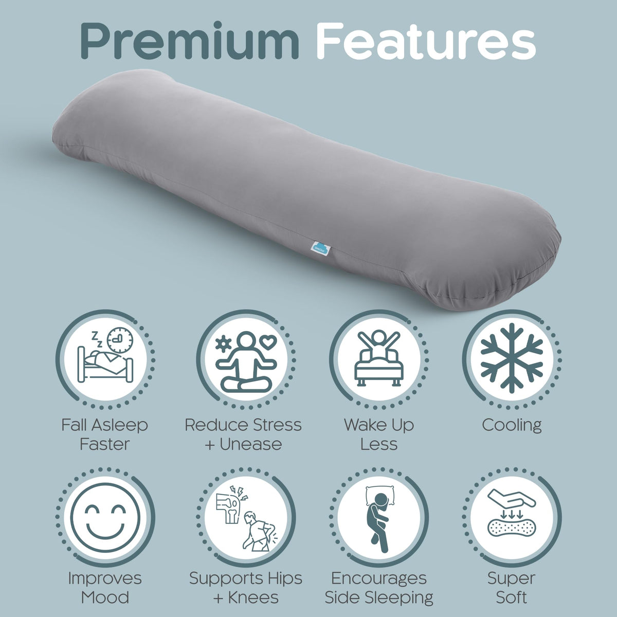 SleepCloud full-body pillow for side sleepers supports alignment during rest.