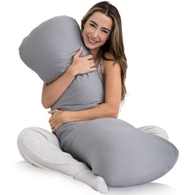 SleepCloud weighted body pillow 8lbs on bed for deep, restorative rest.