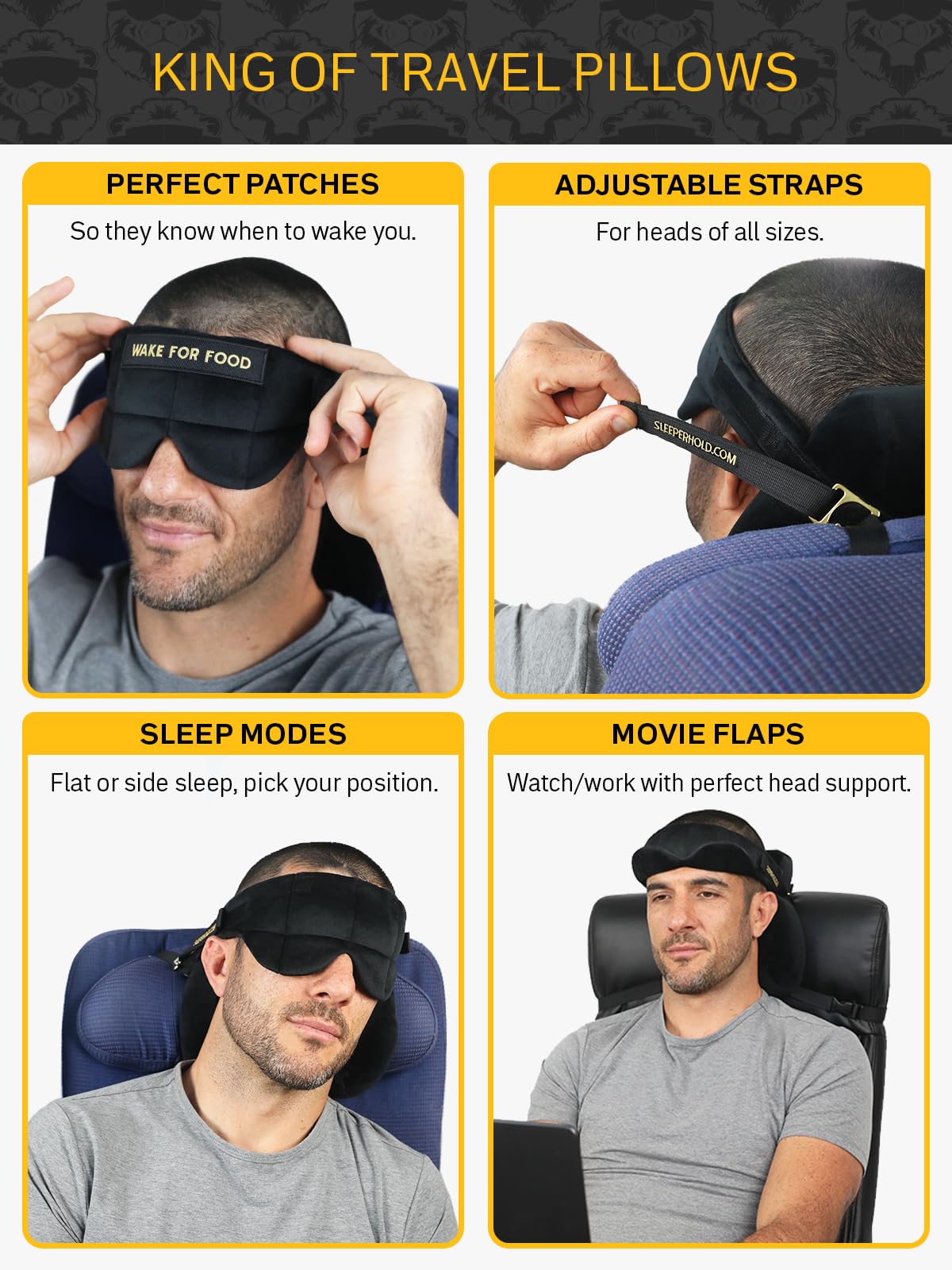 Sleeper Hold ultra-soft strap offers gentle support during travel.