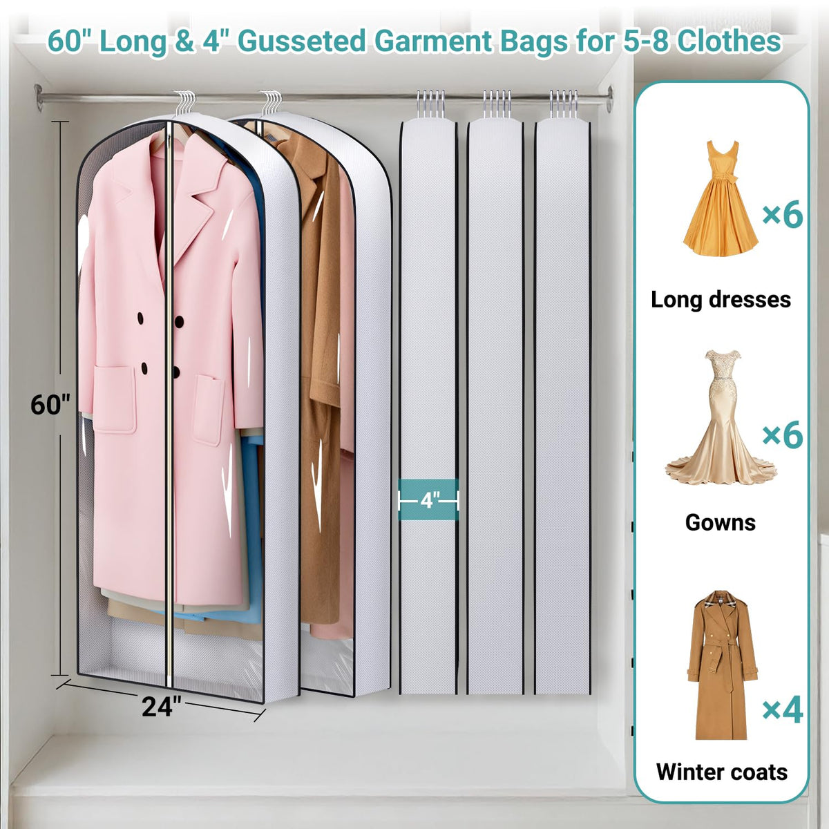 Sleeping Lamb 4-gusset design holds multiple coats or long dresses without crowding.