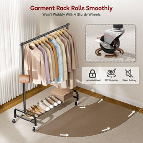 SLEEPING LAMB 63-inch height rack maximizes vertical space for long garments.