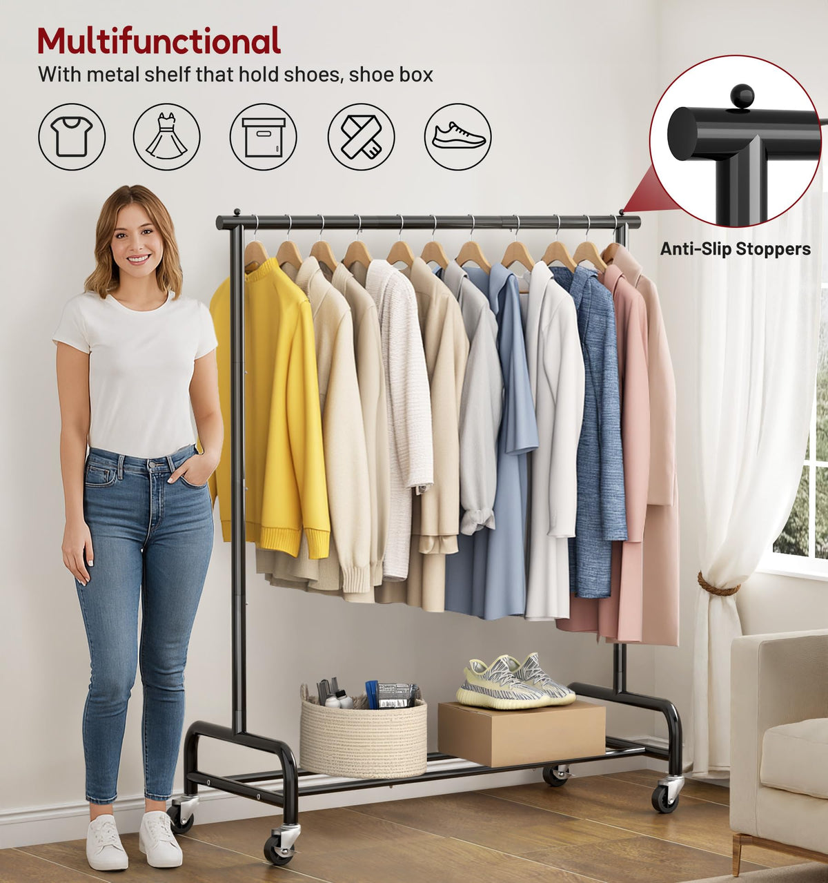 SLEEPING LAMB wardrobe rack in a bedroom setup shows organized closet expansion.