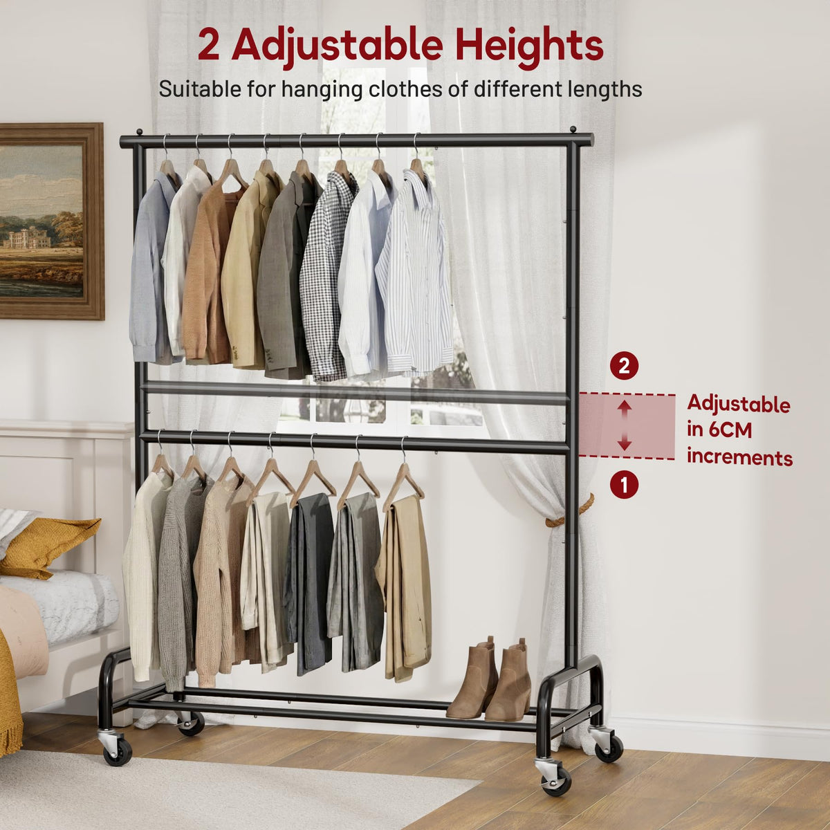 Four casters with two lockable wheels ensure safe movement.
