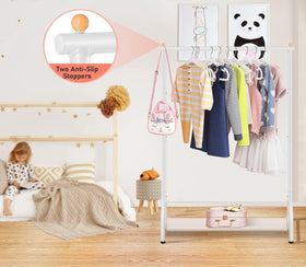 Sleeping Lamb dance costume rack hanging area demonstrates organized garment storage.