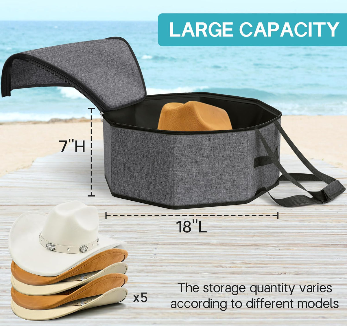 Sleeping Lamb gray hat box with top luggage strap for hands-free travel