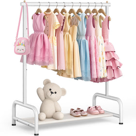 Sleeping Lamb kids clothing rack front view shows a stable base for easy reach.