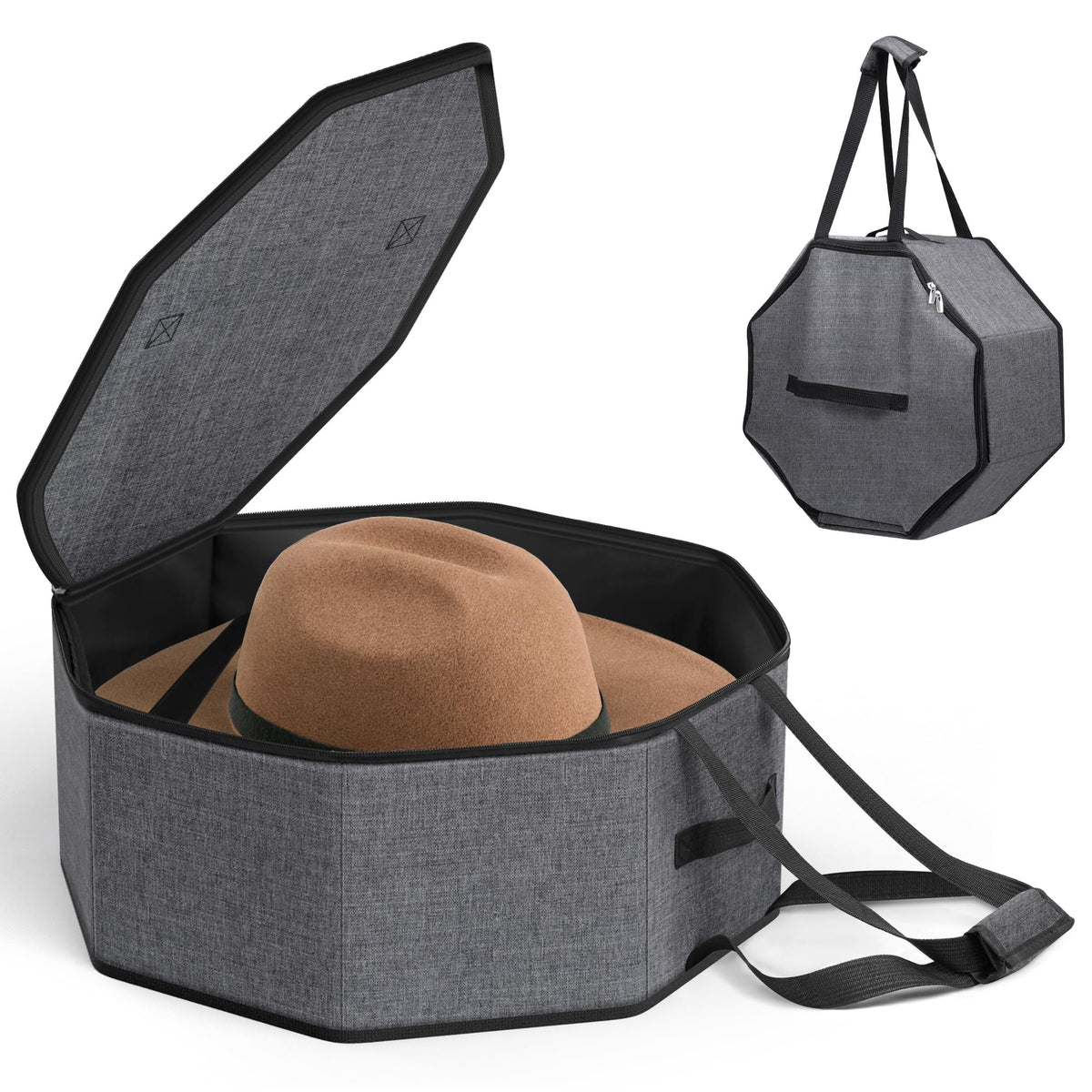 Sleeping Lamb large hat box gray front view protecting wide-brim hats during travel