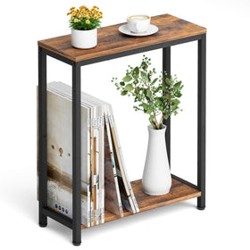 Sleeping Lamb narrow side table with 8-inch depth fits tight spaces beside sofa.