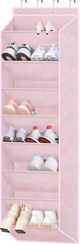 SLEEPING LAMB over-door shoe organizer showing 8 deep pockets for kid-friendly storage.