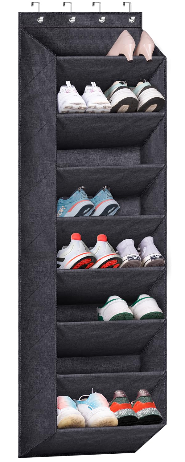 SLEEPING LAMB over-the-door shoe organizer with large pockets for closet storage.