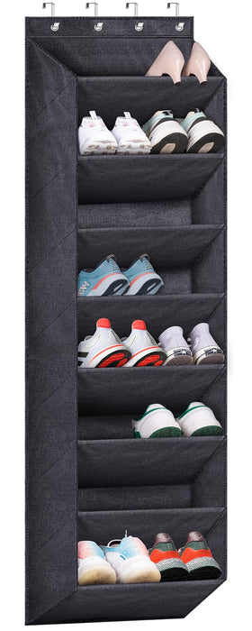 SLEEPING LAMB over-the-door shoe organizer with large pockets for closet storage.