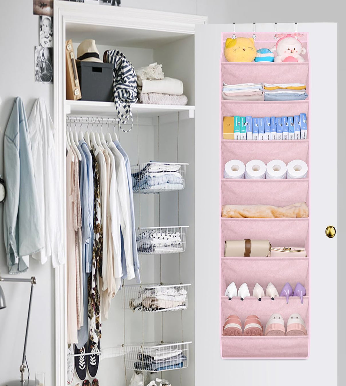 SLEEPING LAMB pink baby room decor adds cute, organized storage for kids.