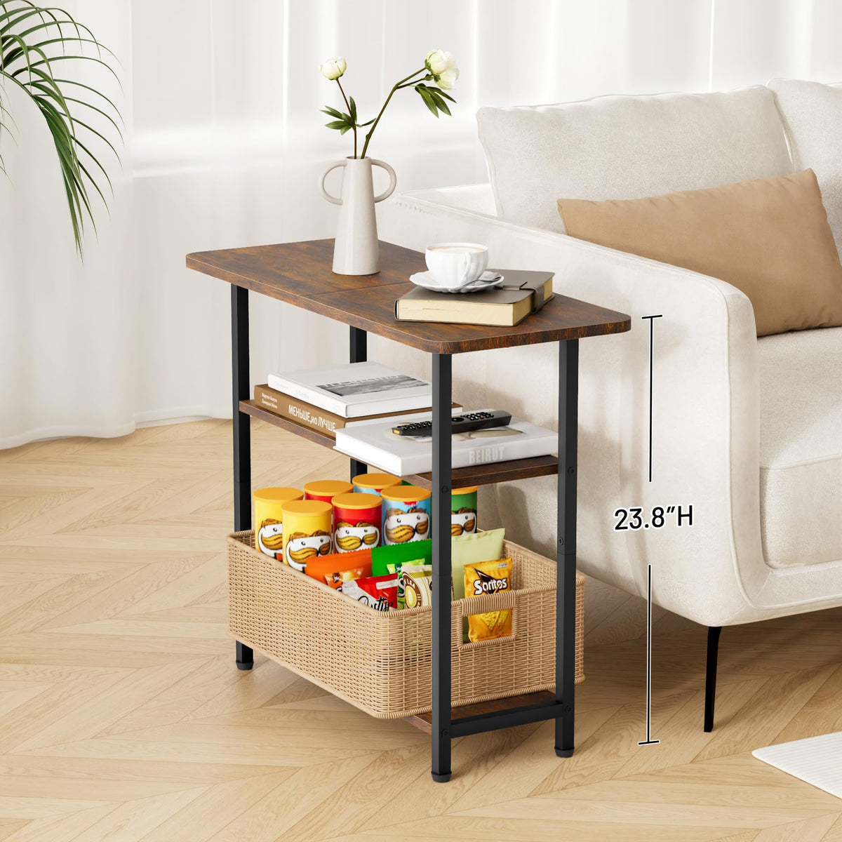 Sleeping Lamb side table top surface offers roomy space for laptop, drinks, or books.