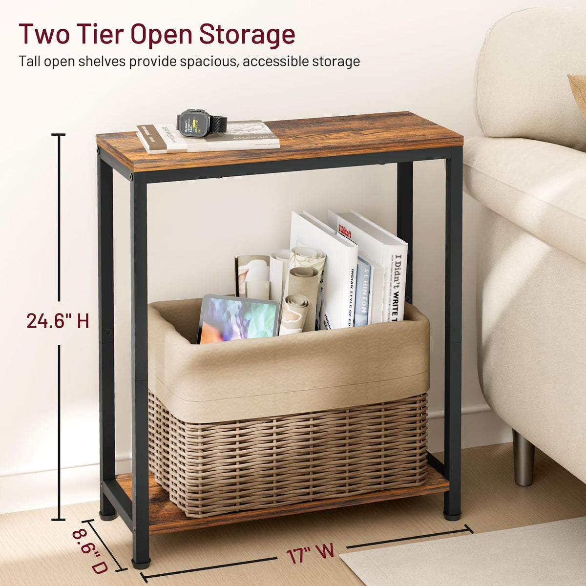 Sleeping Lamb sturdy black steel frame supports items securely on each tier.