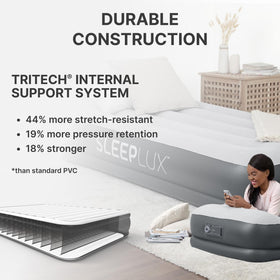SLEEPLUX built-in USB charger enables device charging while you rest.