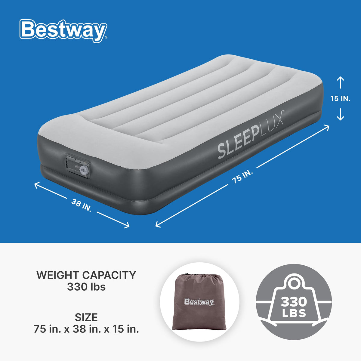 SLEEPLUX Tritech construction offers durable surface and contoured sleep support.