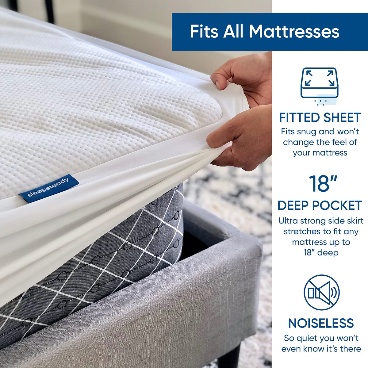 Sleepsteady cooling queen protector for a cooler night’s rest.