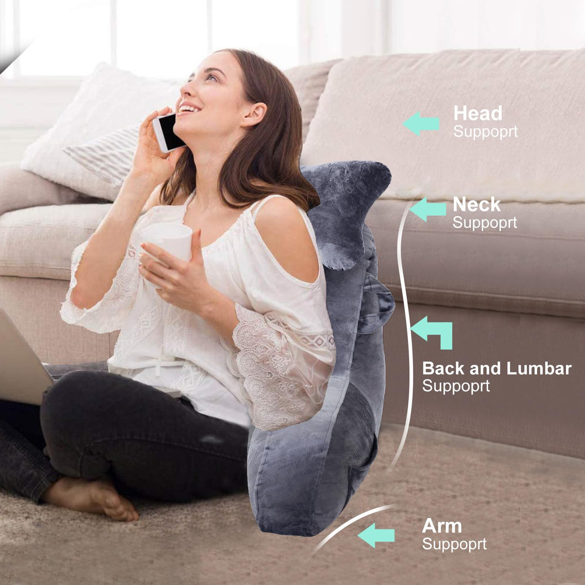 SLIGUY reading pillow carry handle for portable comfort.