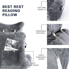 SLIGUY Reading Pillow features three pockets for remotes, phones, and magazines.