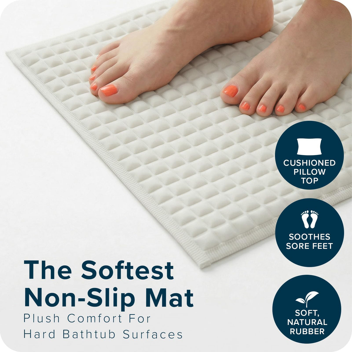 SlipX Solutions PillowTop Bath Mat suction cups grip tub surface