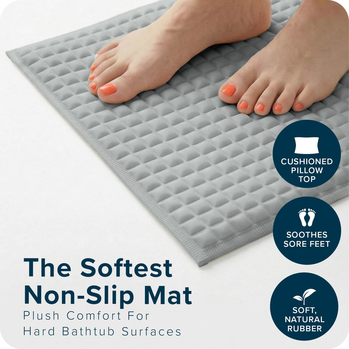 SlipX Solutions PillowTop Bath Mat with strong suction cups for secure adhesion
