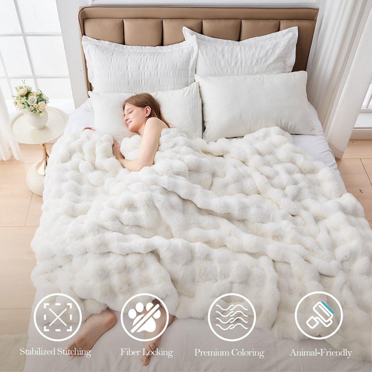 SLIVERY&CHAVALIER faux fur throw interior features silky micromink fleece for comfort