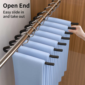SLMT pants hanger holding jeans highlights secure support and crease-free wear