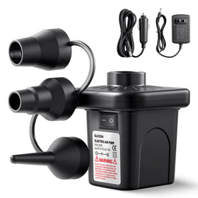 SLOOSH electric air pump inflating an inflatable quickly for camping.