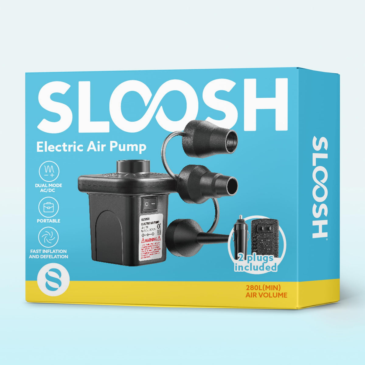 SLOOSH electric air pump stores neatly after use.