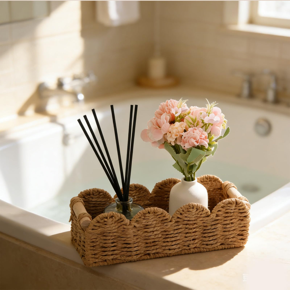 SlopHaul basket with wooden handles for easy carrying between spaces.