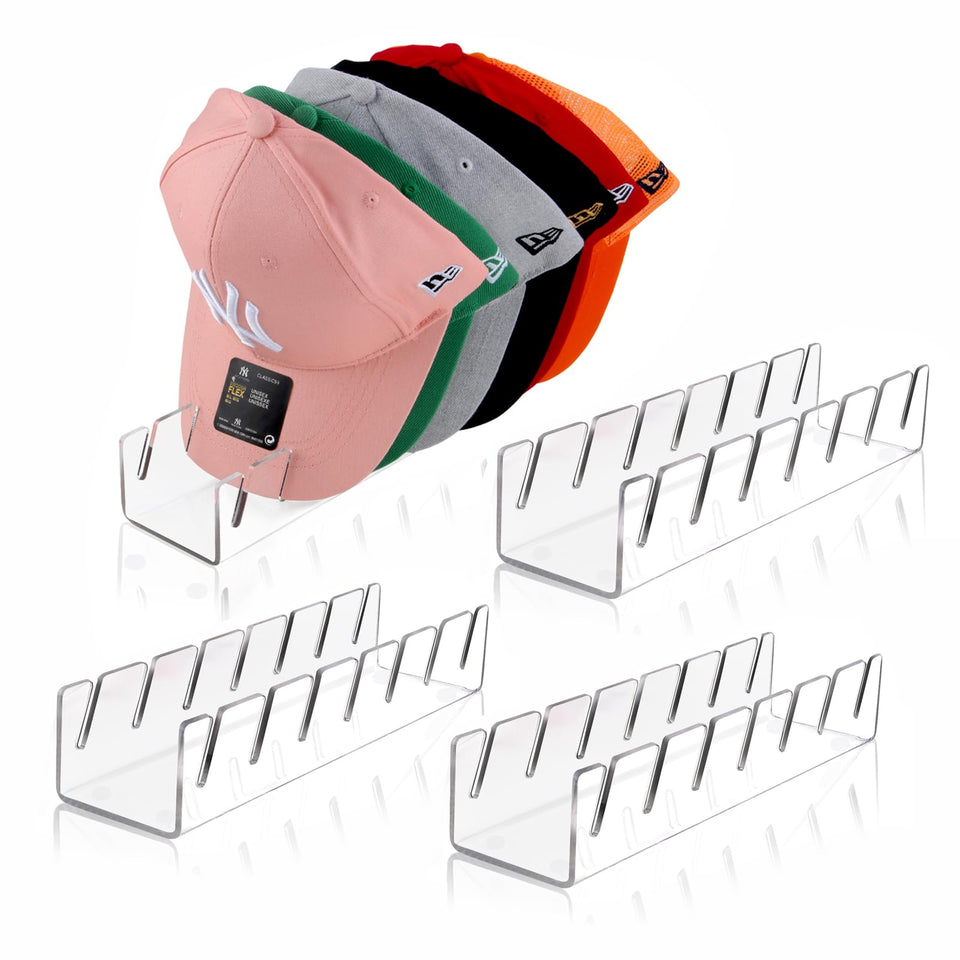 Sloworld hat stand 4-pack neatly organizes caps in a closet.