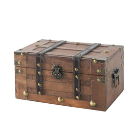 SLPR Alexander small wooden treasure chest front view with vintage hardware and compact storage