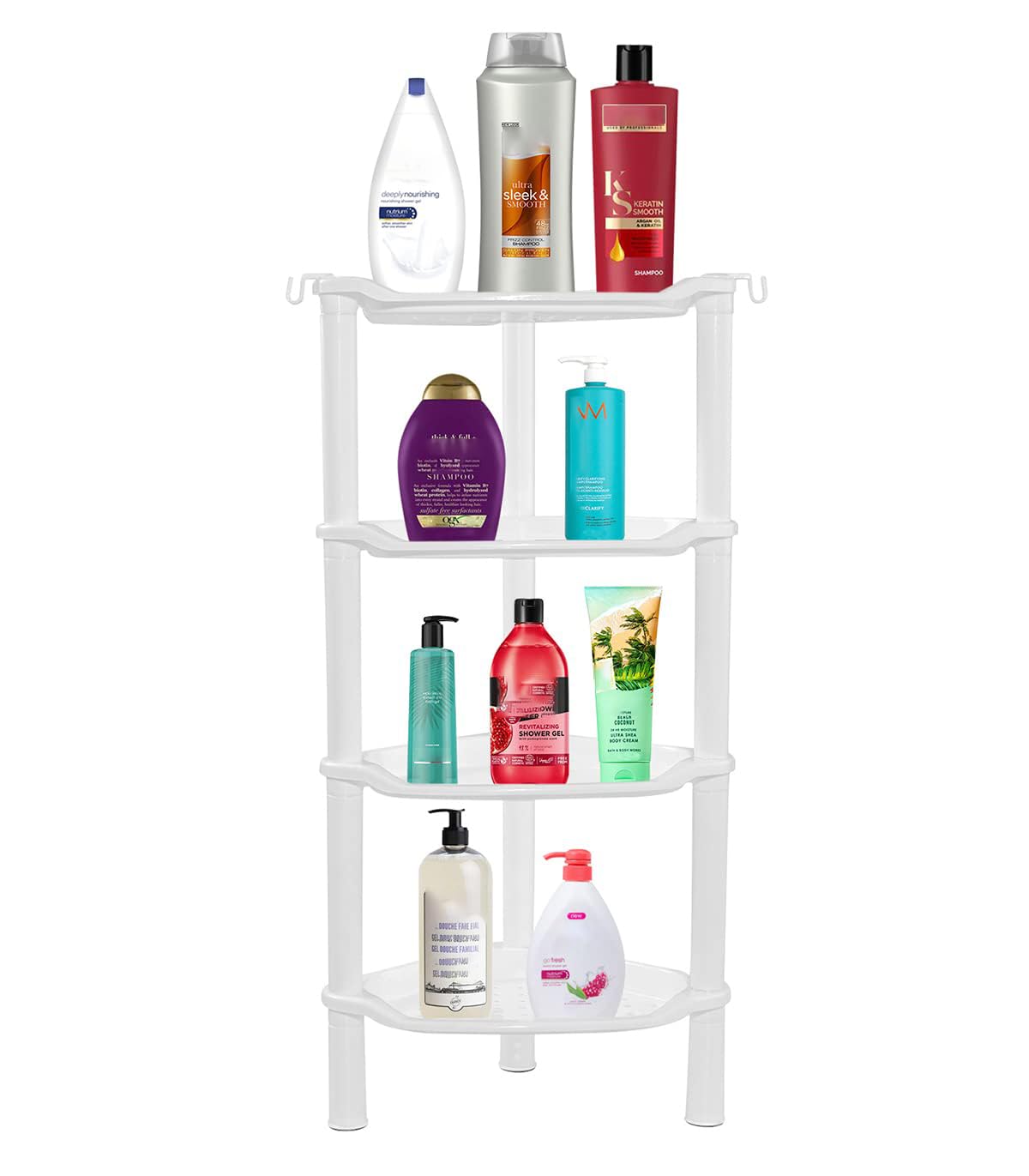 SLZBCY corner shower caddy installed in a bathroom corner for compact storage