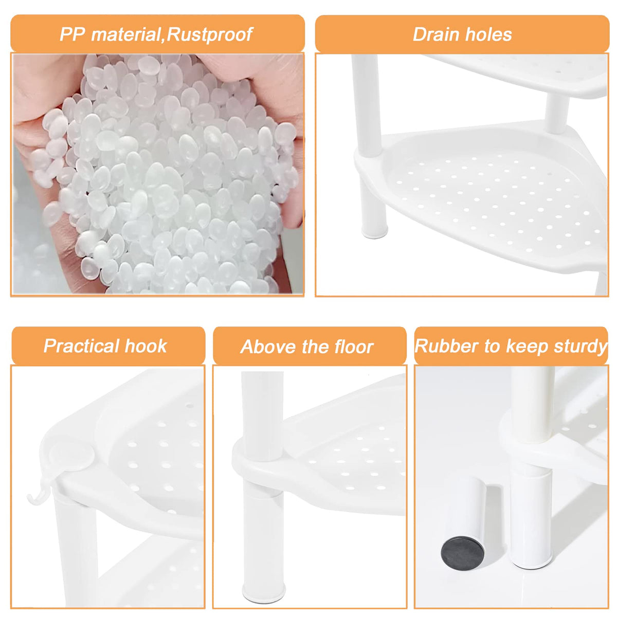SLZBCY rustproof plastic shower shelf keeps moisture from staining and warping
