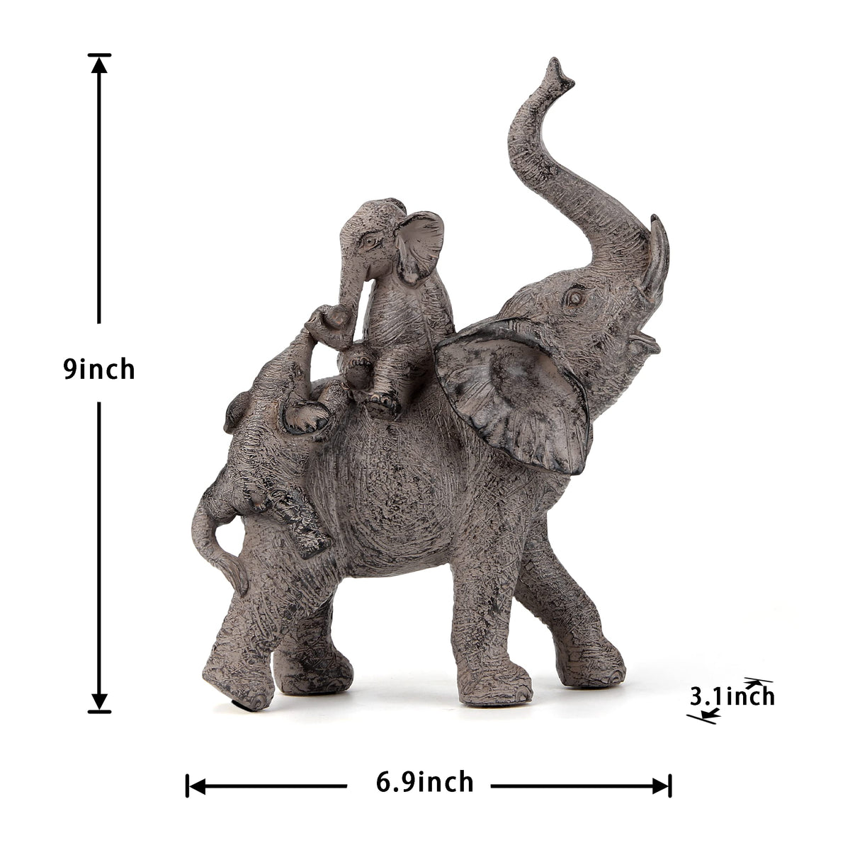 Smadeer elephant statue, side view, adds charm to shelves or mantel.