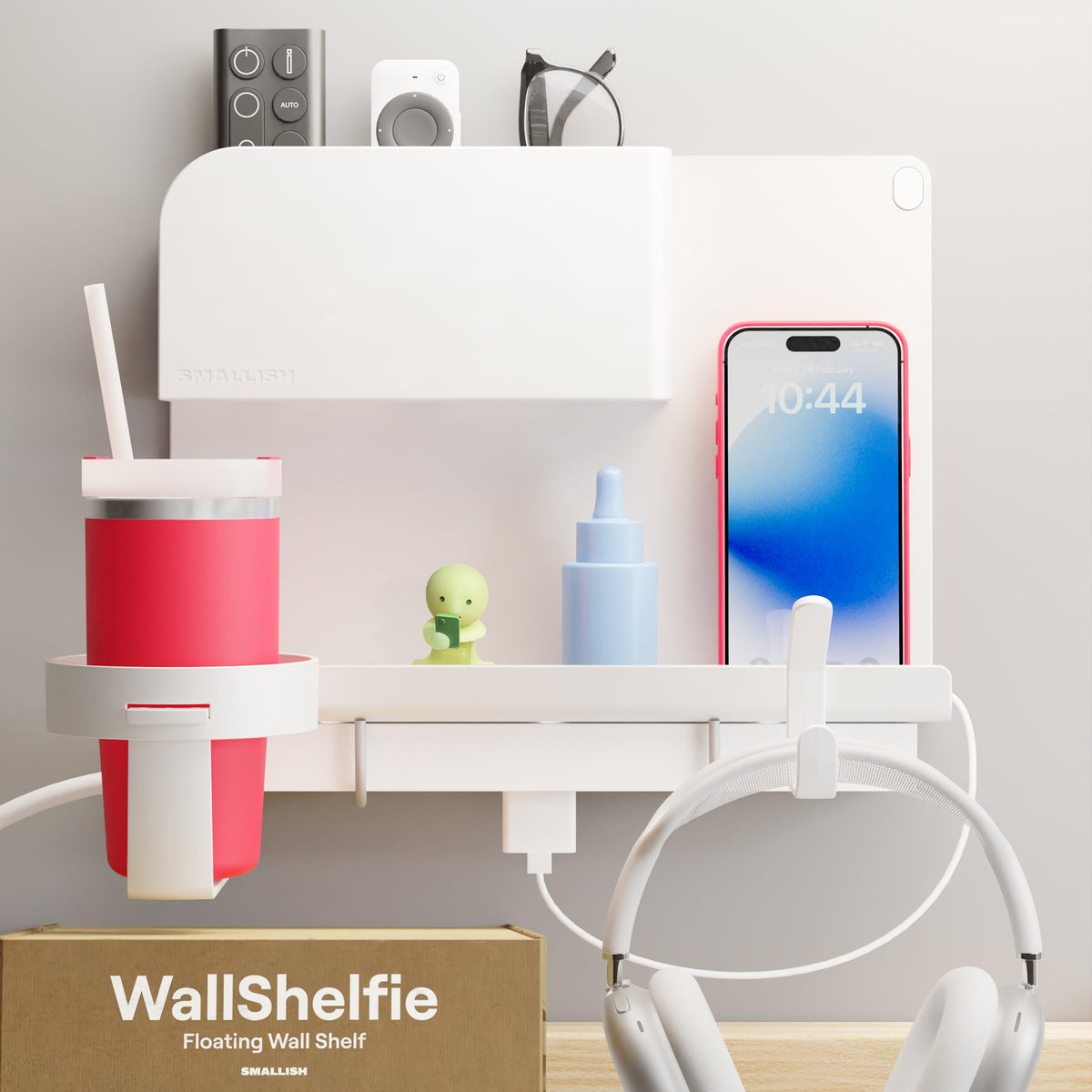 Smallish WallShelfie bedside wall mount keeps remotes within easy reach