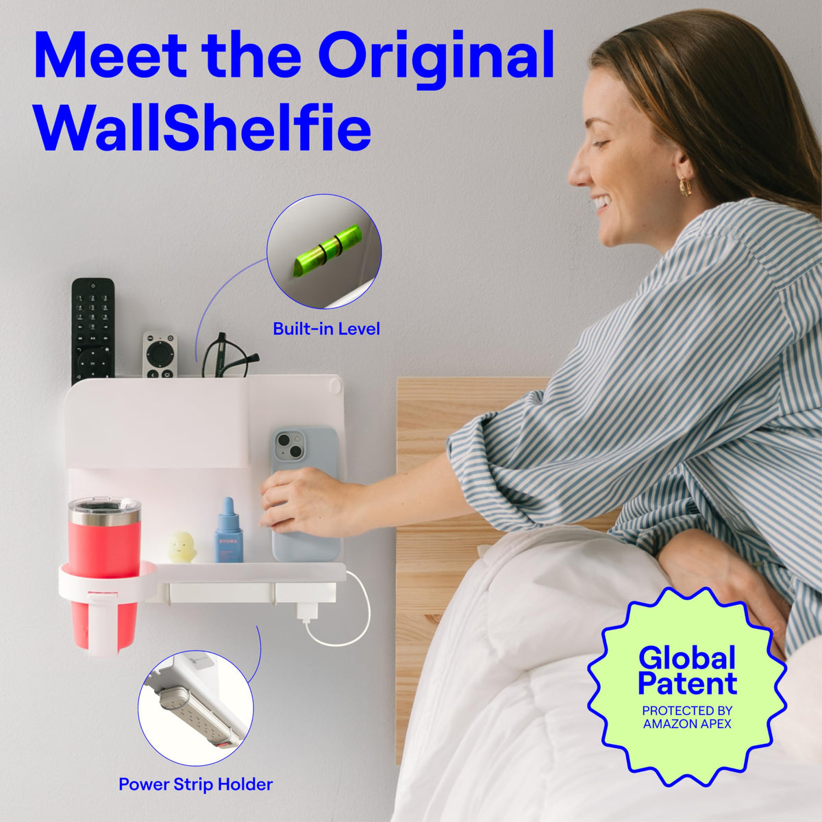 Smallish WallShelfie floating dorm shelf doubles as makeup and phone organizer