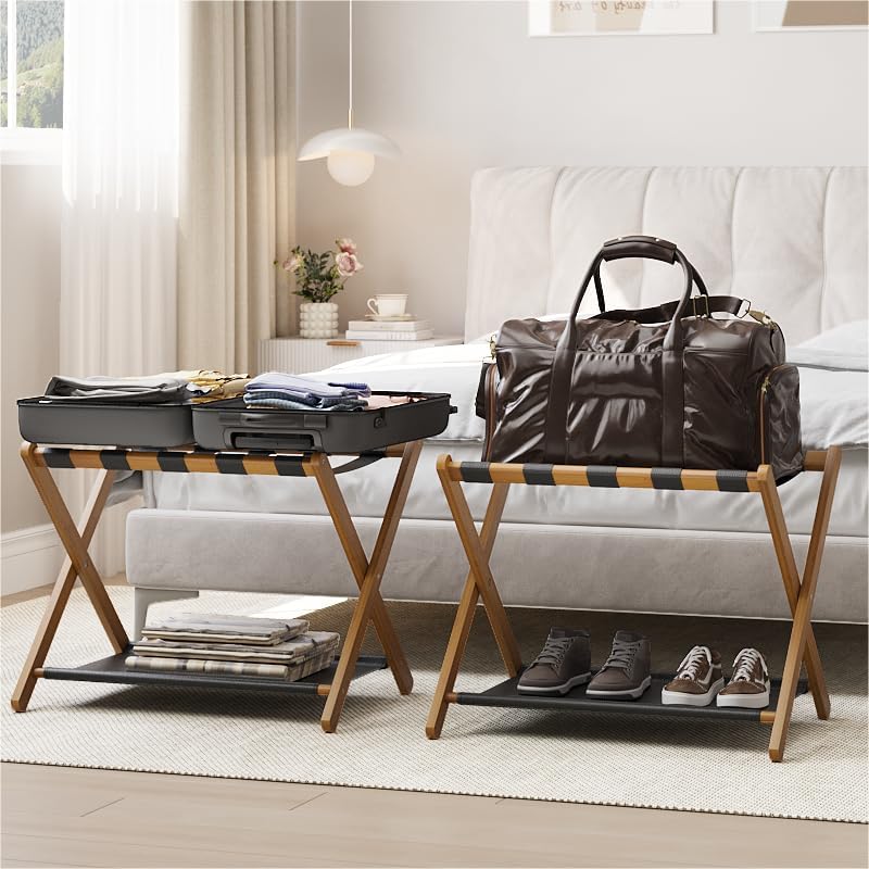 Smart FENDEE luggage rack lower shelf provides extra storage for shoes or bags.
