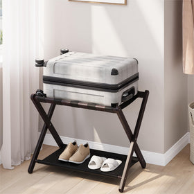 Smart FENDEE folding luggage rack top view, showing sturdy bamboo and strong top support.