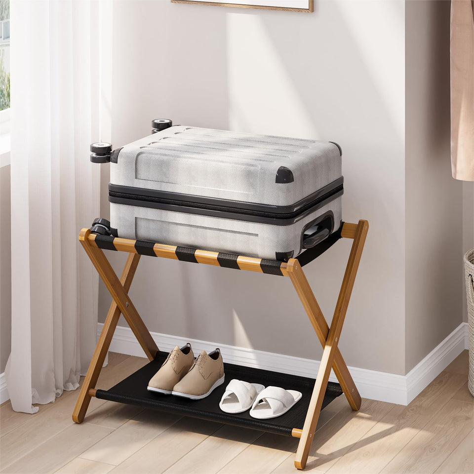 Smart FENDEE luggage rack folding design keeps luggage off the floor for tidier rooms.