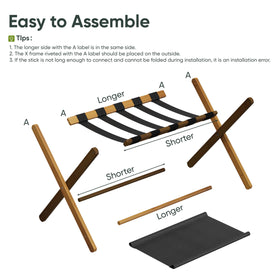 Smart FENDEE walnut bamboo luggage rack is easy to assemble for hotel or home use.